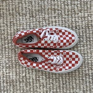 Vans Orange and White Checkered Sneakers